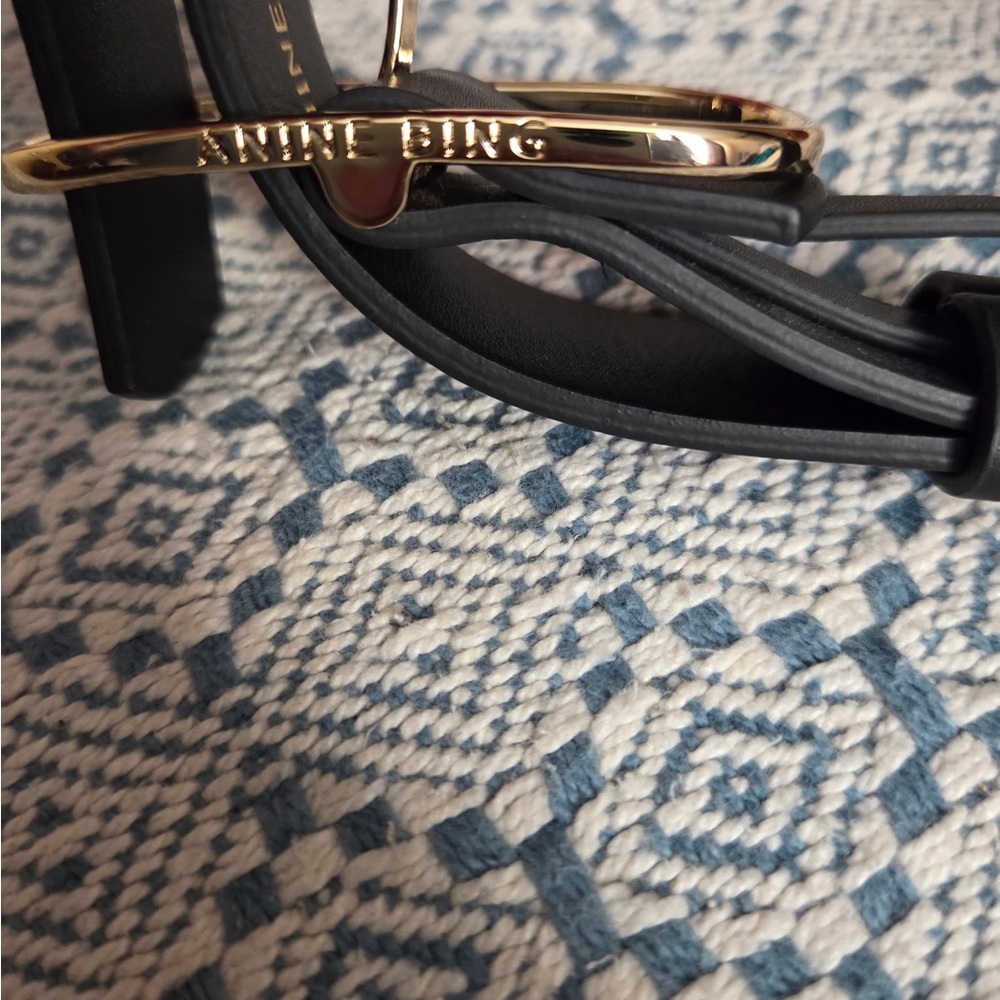 Anine Bing Black Belt with Gold Logo